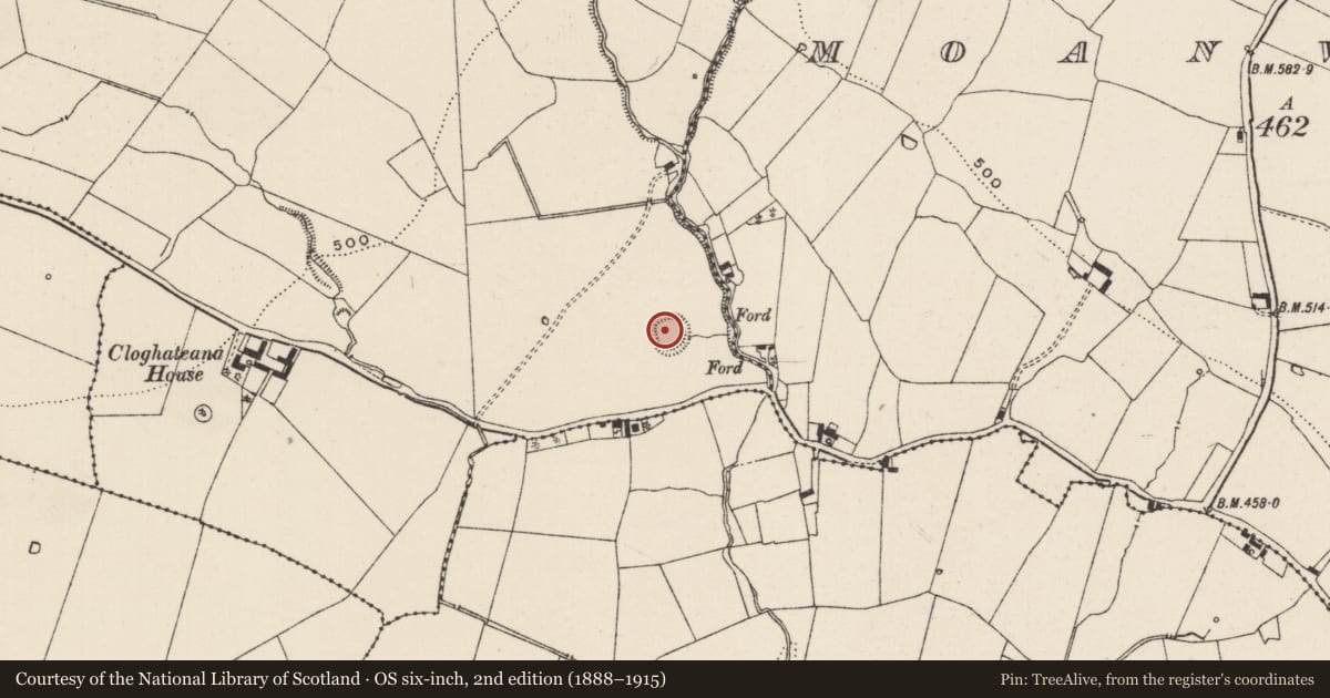 Ordnance Survey six-inch map, 2nd edition (1888–1915) covering the location of Ringfort - rath, Cloghateana, County Tipperary South, with a pin at the register's coordinates