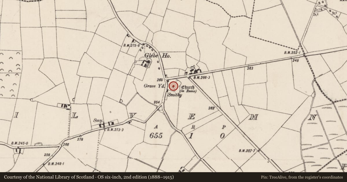 Ordnance Survey six-inch map, 2nd edition (1888–1915) covering the location of Church, Kilvemnon, County Tipperary South, with a pin at the register's coordinates