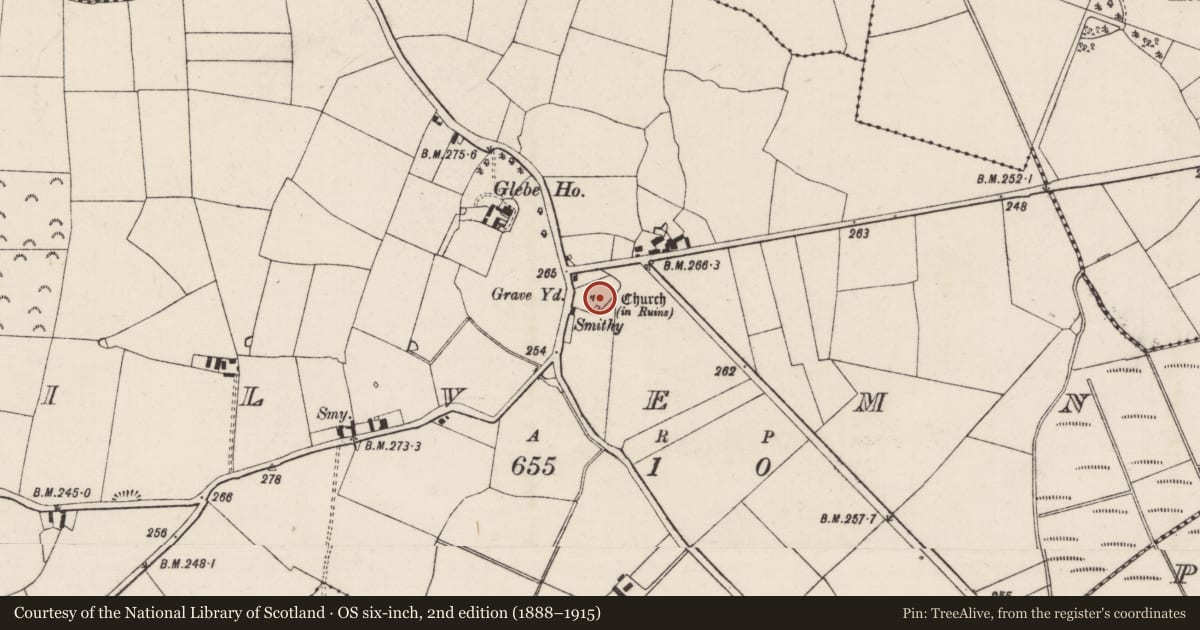 Ordnance Survey six-inch map, 2nd edition (1888–1915) covering the location of Wall monument, Kilvemnon, County Tipperary South, with a pin at the register's coordinates
