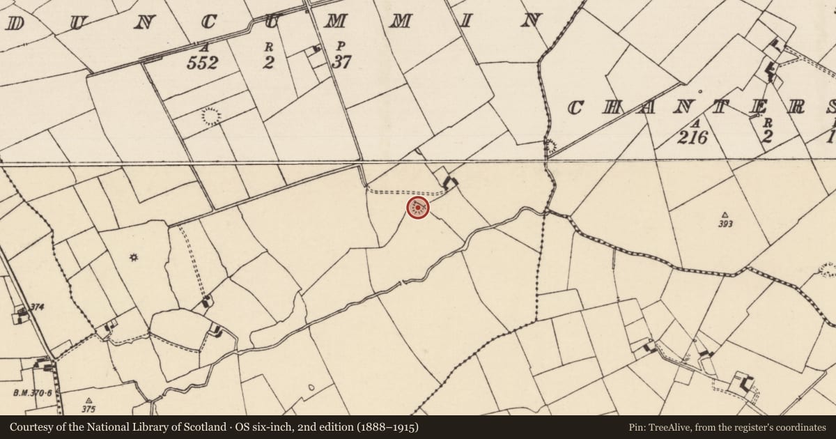 Ordnance Survey six-inch map, 2nd edition (1888–1915) covering the location of Enclosure, Duncummin, County Tipperary South, with a pin at the register's coordinates