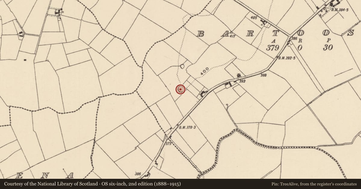 Ordnance Survey six-inch map, 2nd edition (1888–1915) covering the location of Ringfort - rath, Bartoose, County Tipperary South, with a pin at the register's coordinates