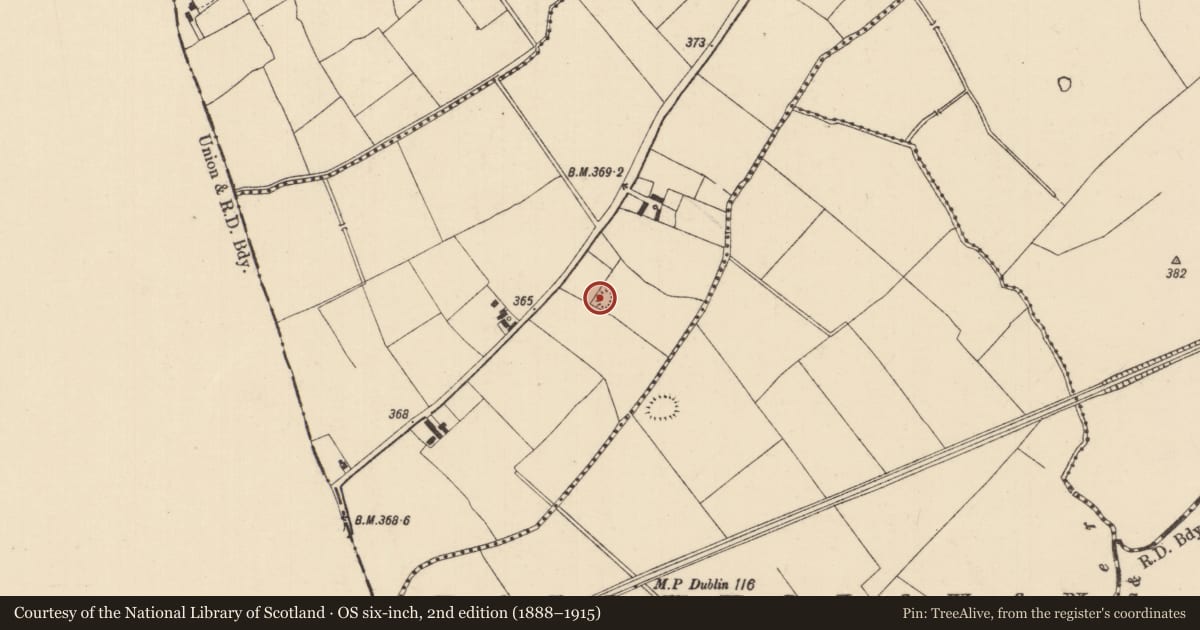 Ordnance Survey six-inch map, 2nd edition (1888–1915) covering the location of Ringfort - rath, Drumcomoge, County Tipperary South, with a pin at the register's coordinates