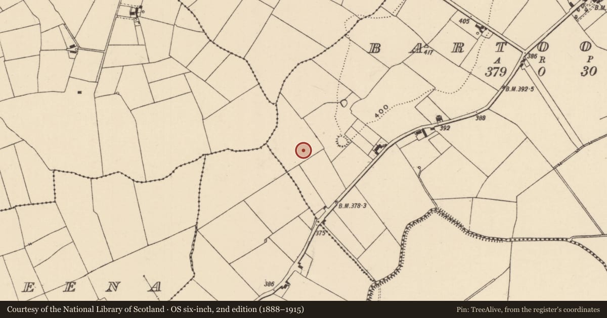 Ordnance Survey six-inch map, 2nd edition (1888–1915) covering the location of Barrow - ring-barrow, Bartoose, County Tipperary South, with a pin at the register's coordinates
