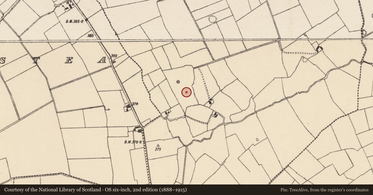 Ordnance Survey six-inch map, 2nd edition (1888–1915) covering the location of Moated site, Duncummin, County Tipperary South, with a pin at the register's coordinates