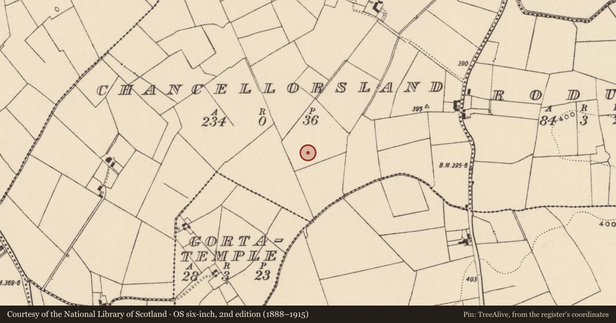 Ordnance Survey six-inch map, 2nd edition (1888–1915) covering the location of Barrow - unclassified, Chancellorsland, County Tipperary South, with a pin at the register's coordinates