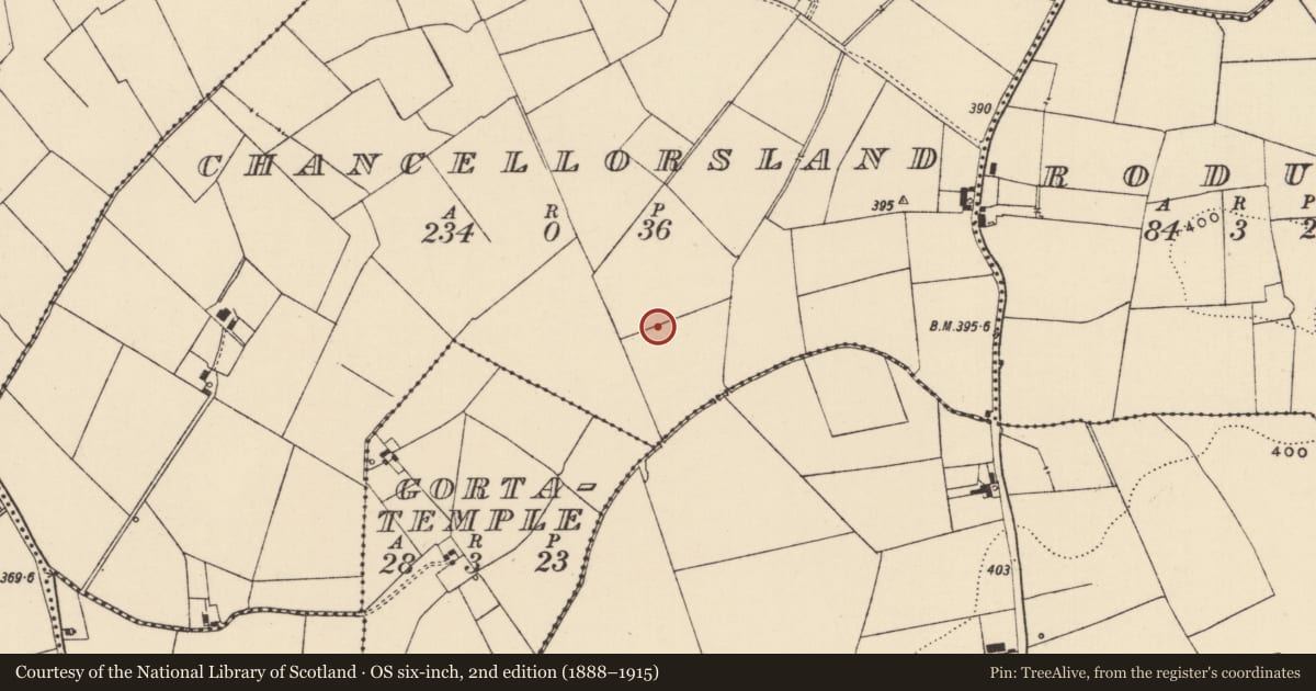 Ordnance Survey six-inch map, 2nd edition (1888–1915) covering the location of Barrow - unclassified, Chancellorsland, County Tipperary South, with a pin at the register's coordinates