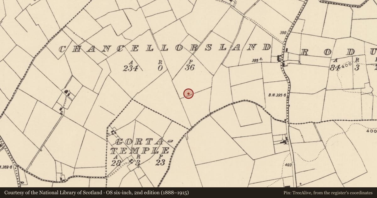 Ordnance Survey six-inch map, 2nd edition (1888–1915) covering the location of Enclosure, Chancellorsland, County Tipperary South, with a pin at the register's coordinates