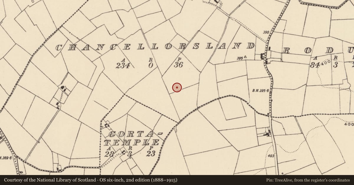 Ordnance Survey six-inch map, 2nd edition (1888–1915) covering the location of Barrow - unclassified, Chancellorsland, County Tipperary South, with a pin at the register's coordinates