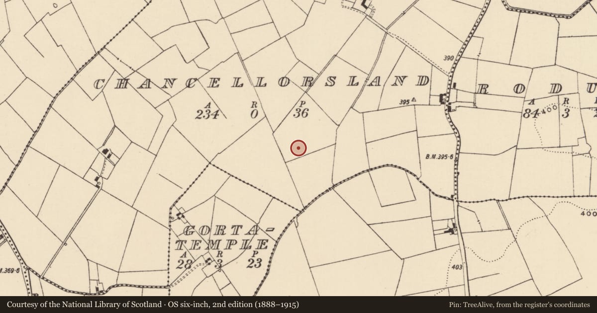 Ordnance Survey six-inch map, 2nd edition (1888–1915) covering the location of Barrow - unclassified, Chancellorsland, County Tipperary South, with a pin at the register's coordinates