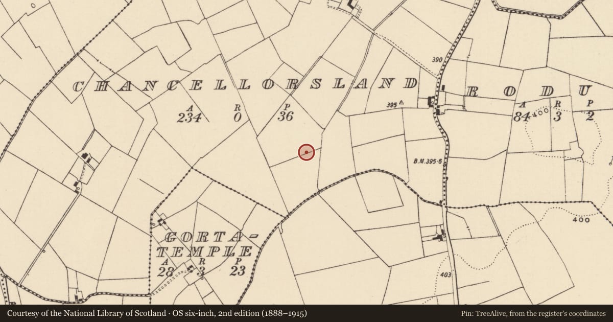 Ordnance Survey six-inch map, 2nd edition (1888–1915) covering the location of Barrow - unclassified, Chancellorsland, County Tipperary South, with a pin at the register's coordinates