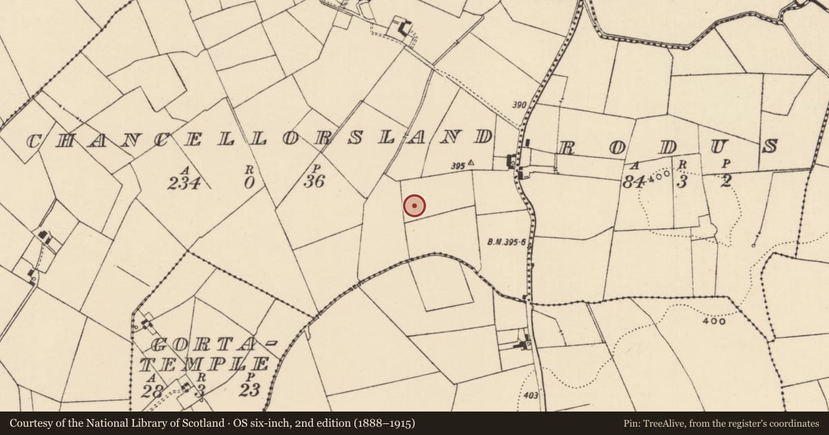 Ordnance Survey six-inch map, 2nd edition (1888–1915) covering the location of Barrow - unclassified, Chancellorsland, County Tipperary South, with a pin at the register's coordinates