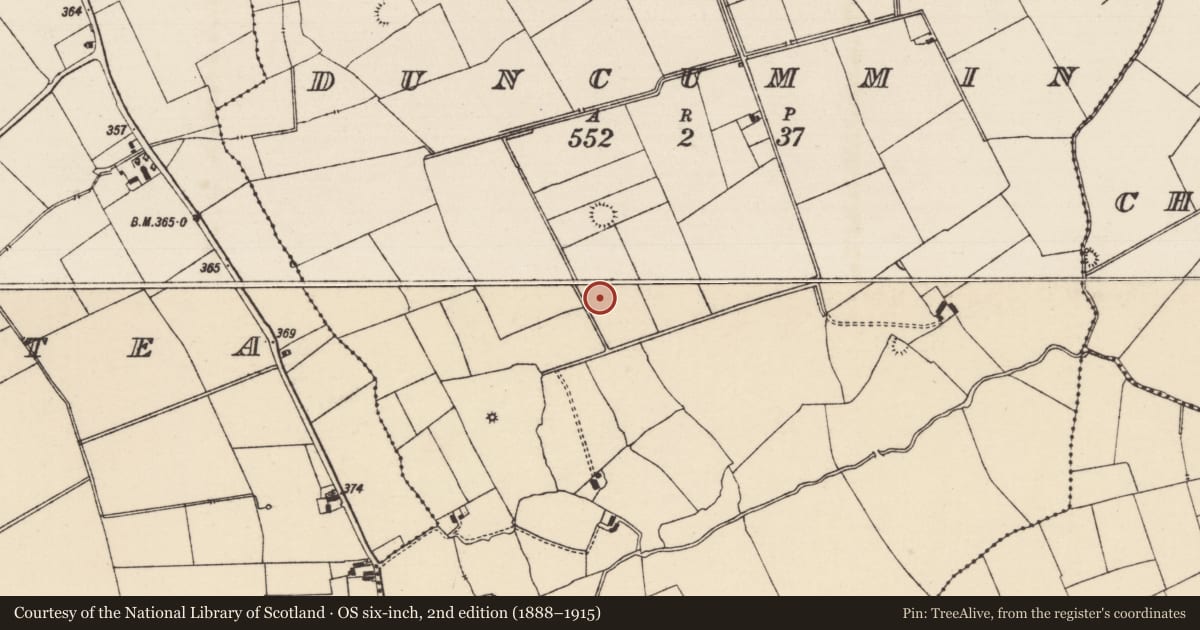 Ordnance Survey six-inch map, 2nd edition (1888–1915) covering the location of Barrow - ring-barrow, Duncummin, County Tipperary South, with a pin at the register's coordinates