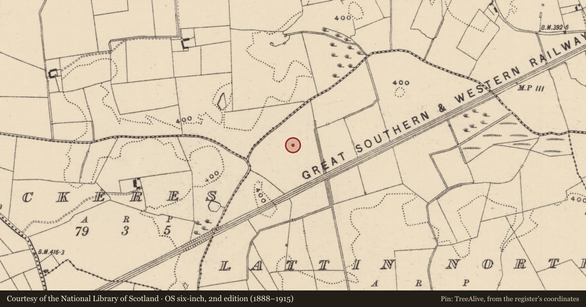 Ordnance Survey six-inch map, 2nd edition (1888–1915) covering the location of Barrow - ditch barrow, Lattin North, County Tipperary South, with a pin at the register's coordinates