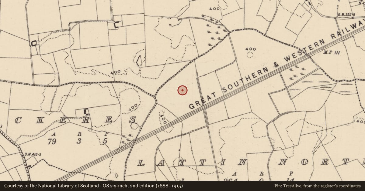 Ordnance Survey six-inch map, 2nd edition (1888–1915) covering the location of Barrow - ditch barrow, Lattin North, County Tipperary South, with a pin at the register's coordinates