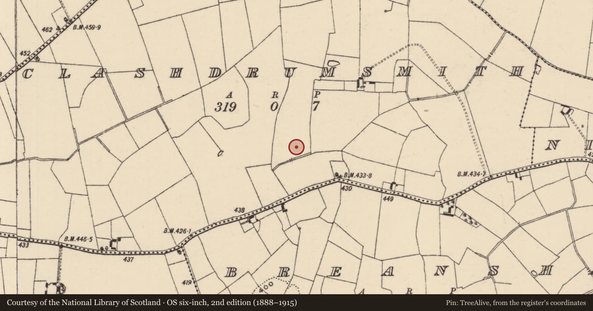 Ordnance Survey six-inch map, 2nd edition (1888–1915) covering the location of Ring-ditch, Clashdrumsmith, County Tipperary South, with a pin at the register's coordinates
