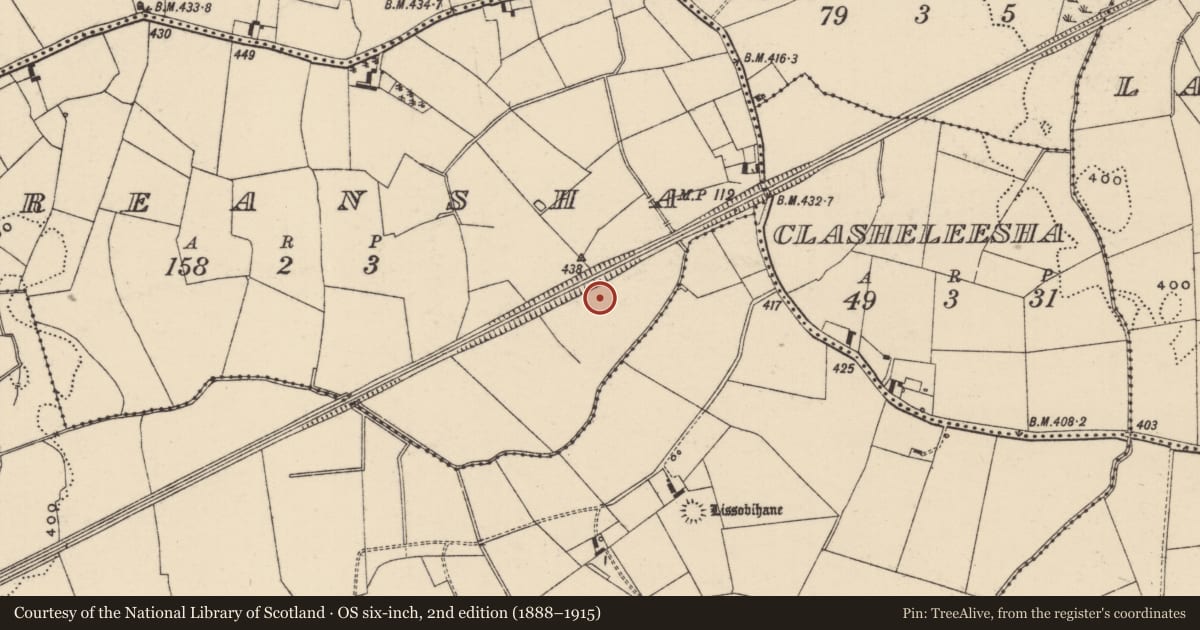 Ordnance Survey six-inch map, 2nd edition (1888–1915) covering the location of Mound, Breansha, County Tipperary South, with a pin at the register's coordinates