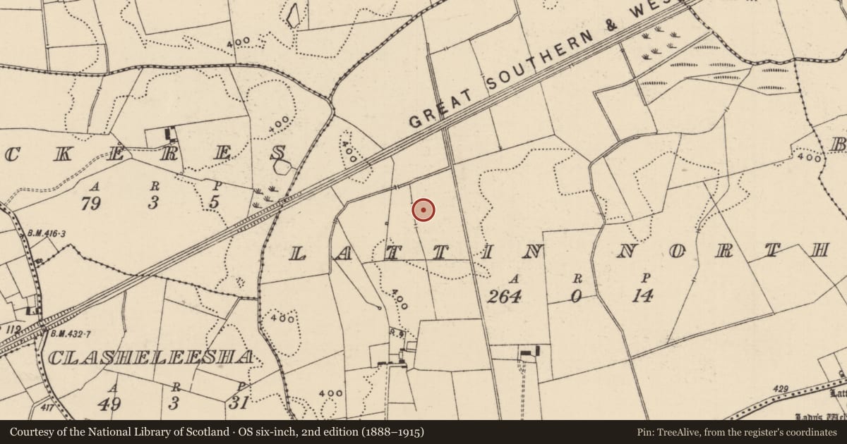 Ordnance Survey six-inch map, 2nd edition (1888–1915) covering the location of Barrow - ring-barrow, Lattin North, County Tipperary South, with a pin at the register's coordinates