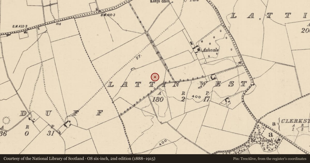 Ordnance Survey six-inch map, 2nd edition (1888–1915) covering the location of Barrow - ring-barrow, Lattin West, County Tipperary South, with a pin at the register's coordinates
