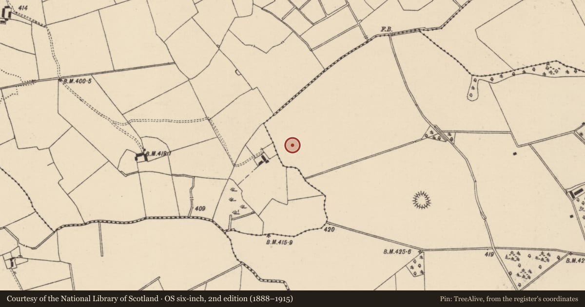 Ordnance Survey six-inch map, 2nd edition (1888–1915) covering the location of Barrow - ditch barrow, Mooresfort, County Tipperary South, with a pin at the register's coordinates