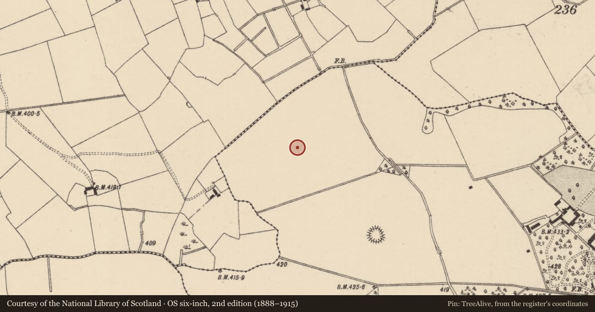 Ordnance Survey six-inch map, 2nd edition (1888–1915) covering the location of Barrow - ditch barrow, Mooresfort, County Tipperary South, with a pin at the register's coordinates