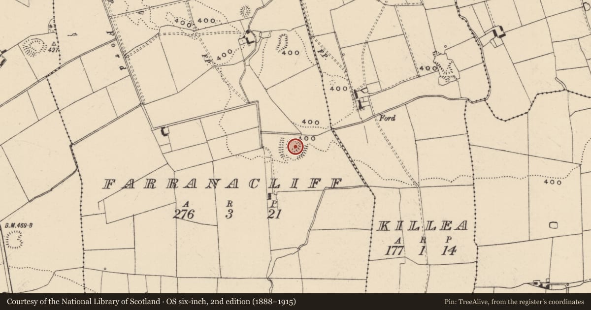Ordnance Survey six-inch map, 2nd edition (1888–1915) covering the location of House - indeterminate date, Farranacliff, County Tipperary South, with a pin at the register's coordinates