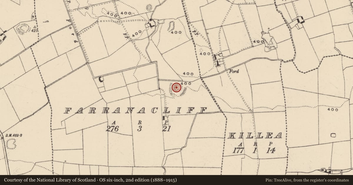 Ordnance Survey six-inch map, 2nd edition (1888–1915) covering the location of Enclosure, Farranacliff, County Tipperary South, with a pin at the register's coordinates