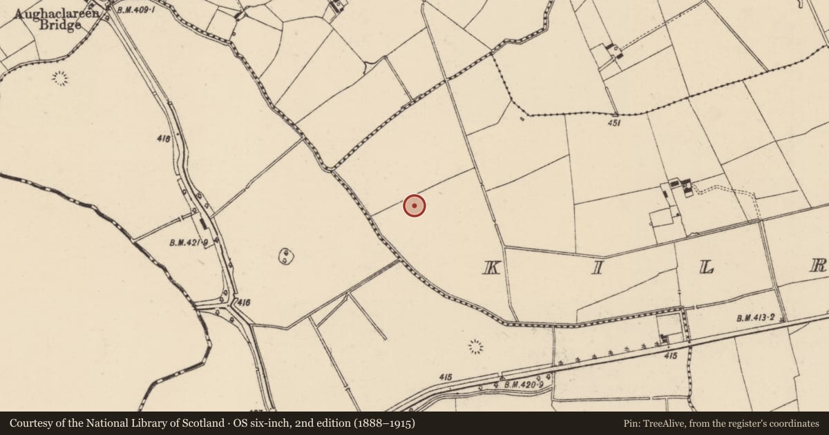 Ordnance Survey six-inch map, 2nd edition (1888–1915) covering the location of Enclosure, Kilross (Clonbeg Par.), County Tipperary South, with a pin at the register's coordinates