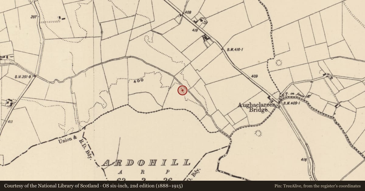 Ordnance Survey six-inch map, 2nd edition (1888–1915) covering the location of Barrow - ring-barrow, Moanmore (Emly Par.), County Tipperary South, with a pin at the register's coordinates