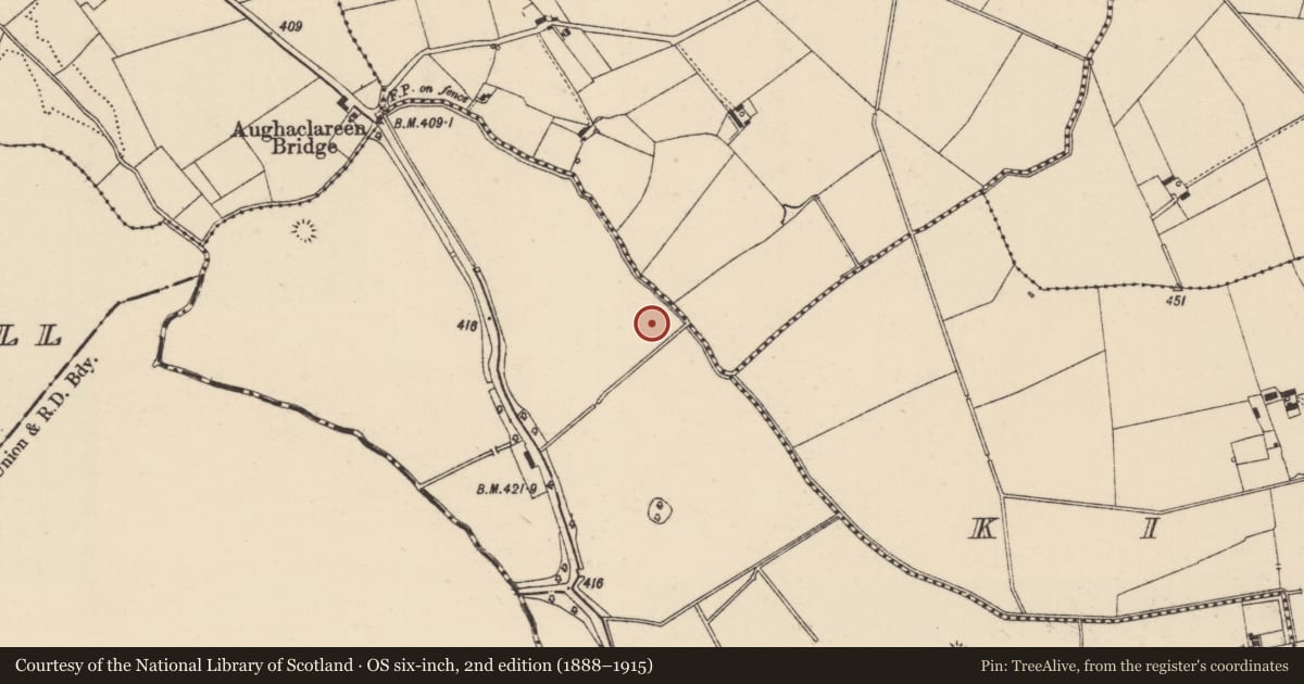 Ordnance Survey six-inch map, 2nd edition (1888–1915) covering the location of Barrow - ditch barrow, Ballywire, County Tipperary South, with a pin at the register's coordinates