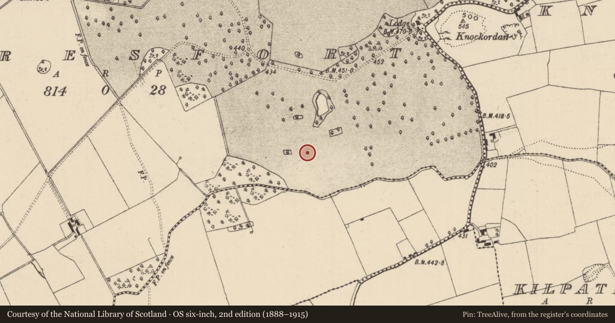 Ordnance Survey six-inch map, 2nd edition (1888–1915) covering the location of Barrow - ditch barrow, Mooresfort, County Tipperary South, with a pin at the register's coordinates