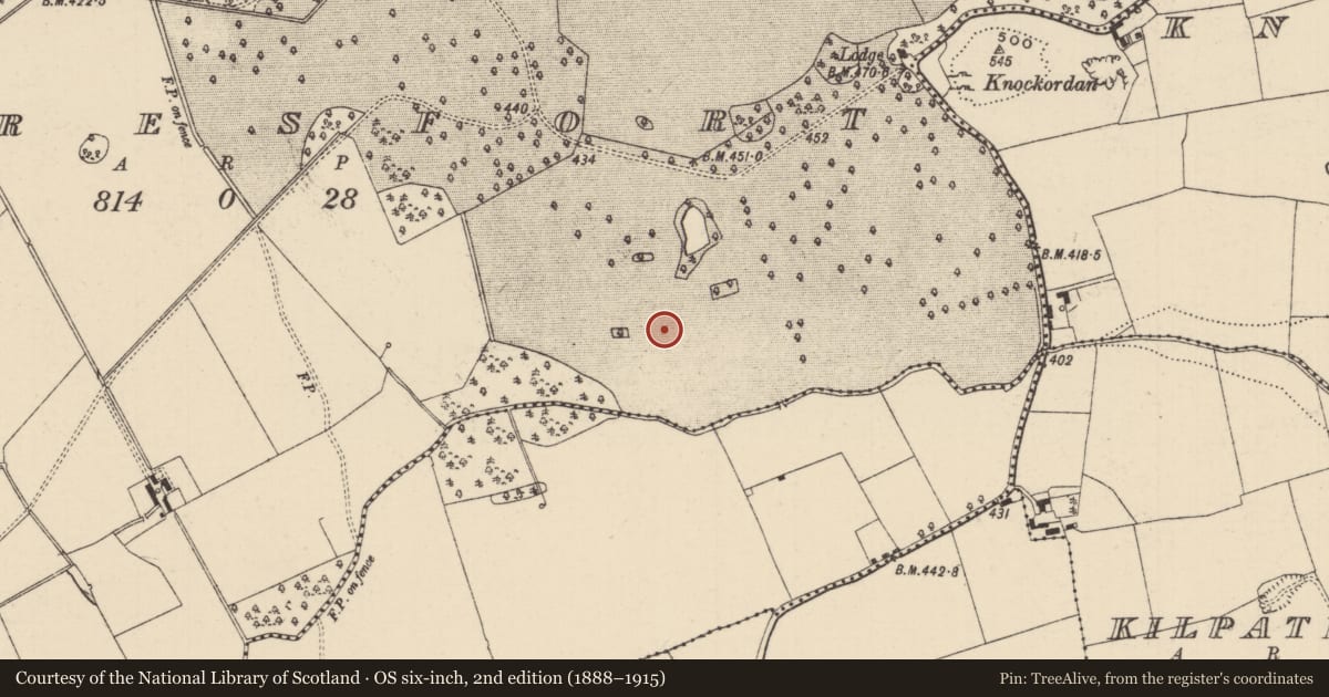 Ordnance Survey six-inch map, 2nd edition (1888–1915) covering the location of Barrow - ditch barrow, Mooresfort, County Tipperary South, with a pin at the register's coordinates