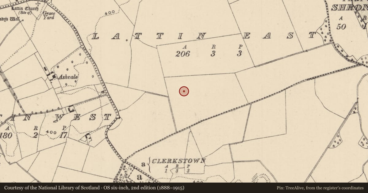 Ordnance Survey six-inch map, 2nd edition (1888–1915) covering the location of Barrow - ring-barrow, Lattin East, County Tipperary South, with a pin at the register's coordinates