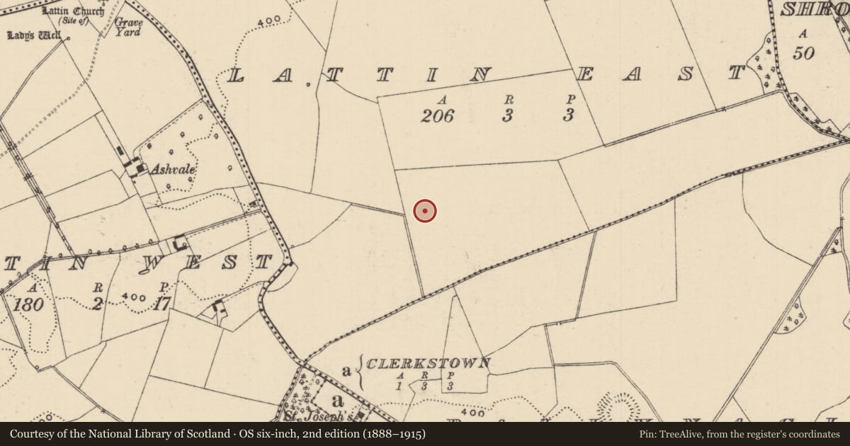 Ordnance Survey six-inch map, 2nd edition (1888–1915) covering the location of Barrow - ring-barrow, Lattin East, County Tipperary South, with a pin at the register's coordinates