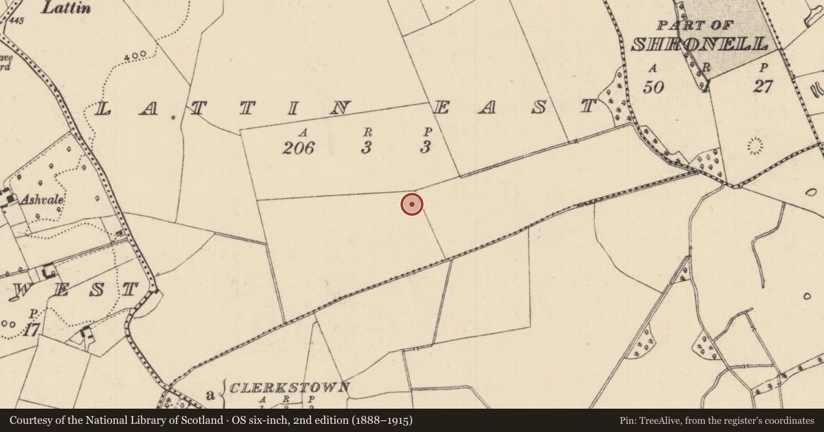 Ordnance Survey six-inch map, 2nd edition (1888–1915) covering the location of Barrow - ring-barrow, Lattin East, County Tipperary South, with a pin at the register's coordinates
