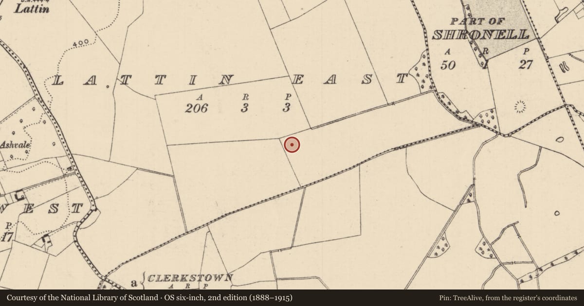Ordnance Survey six-inch map, 2nd edition (1888–1915) covering the location of Barrow - ring-barrow, Lattin East, County Tipperary South, with a pin at the register's coordinates