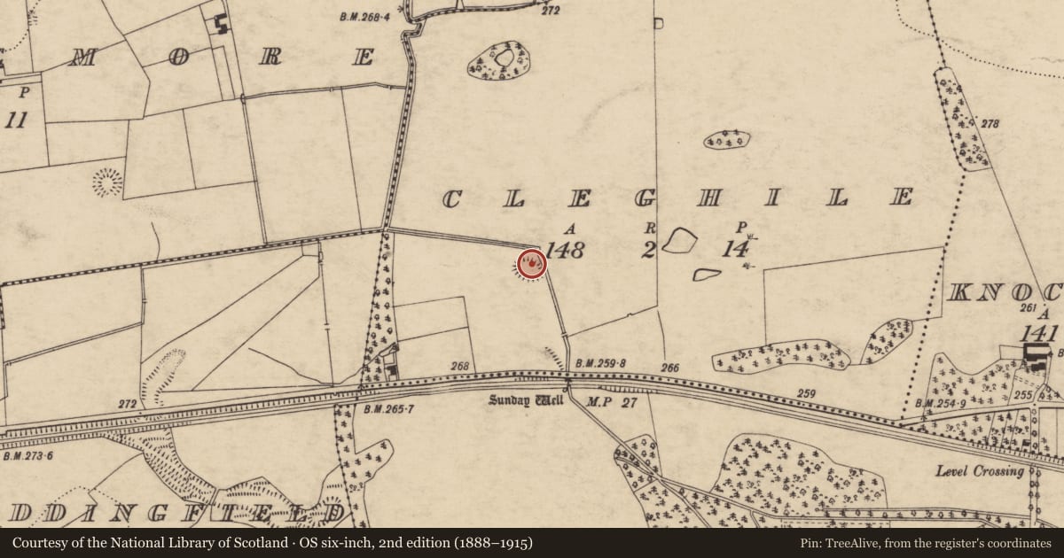 Ordnance Survey six-inch map, 2nd edition (1888–1915) covering the location of Enclosure, Cleghile, County Tipperary South, with a pin at the register's coordinates