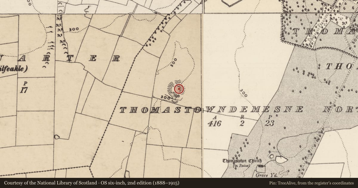 Ordnance Survey six-inch map, 2nd edition (1888–1915) covering the location of Ringfort - rath, Thomastown Demesne North, County Tipperary South, with a pin at the register's coordinates