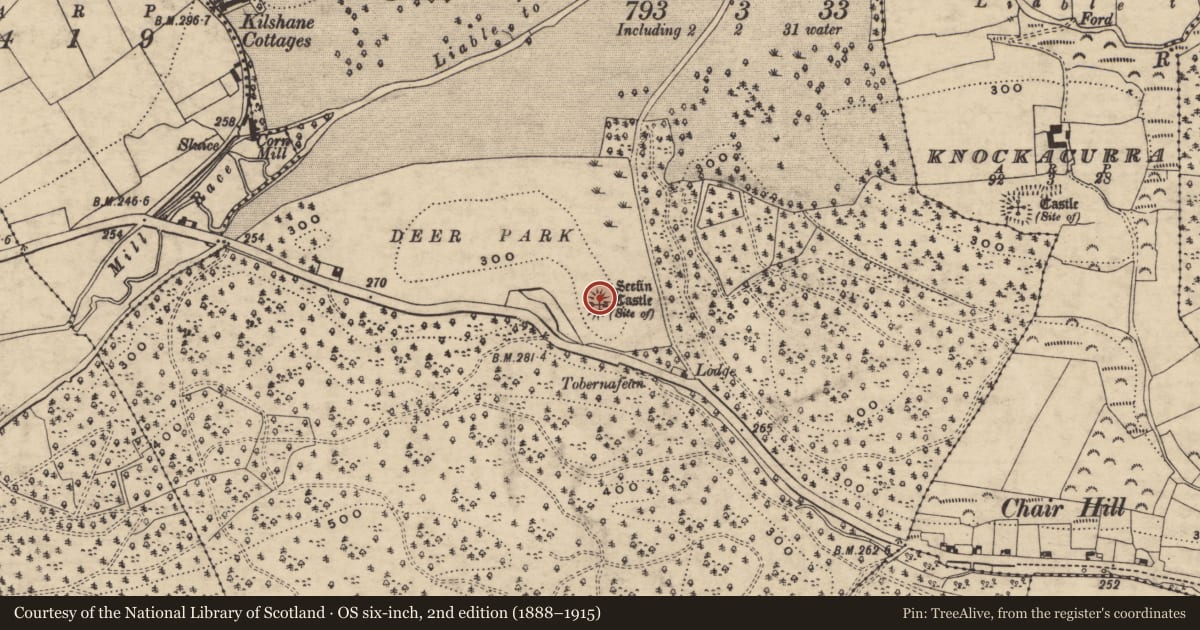 Ordnance Survey six-inch map, 2nd edition (1888–1915) covering the location of Castle - unclassified, Springhouse, County Tipperary South, with a pin at the register's coordinates