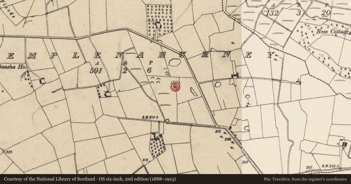 Ordnance Survey six-inch map, 2nd edition (1888–1915) covering the location of Enclosure, Templenahurney, County Tipperary South, with a pin at the register's coordinates