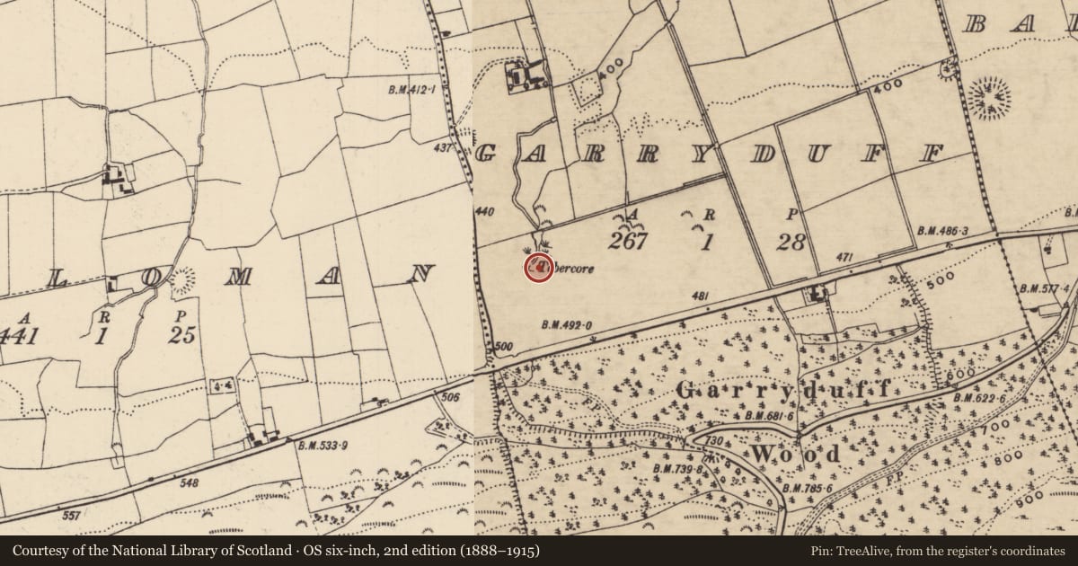 Ordnance Survey six-inch map, 2nd edition (1888–1915) covering the location of Ritual site - holy well, Garryduff (Clonpet Par.), County Tipperary South, with a pin at the register's coordinates