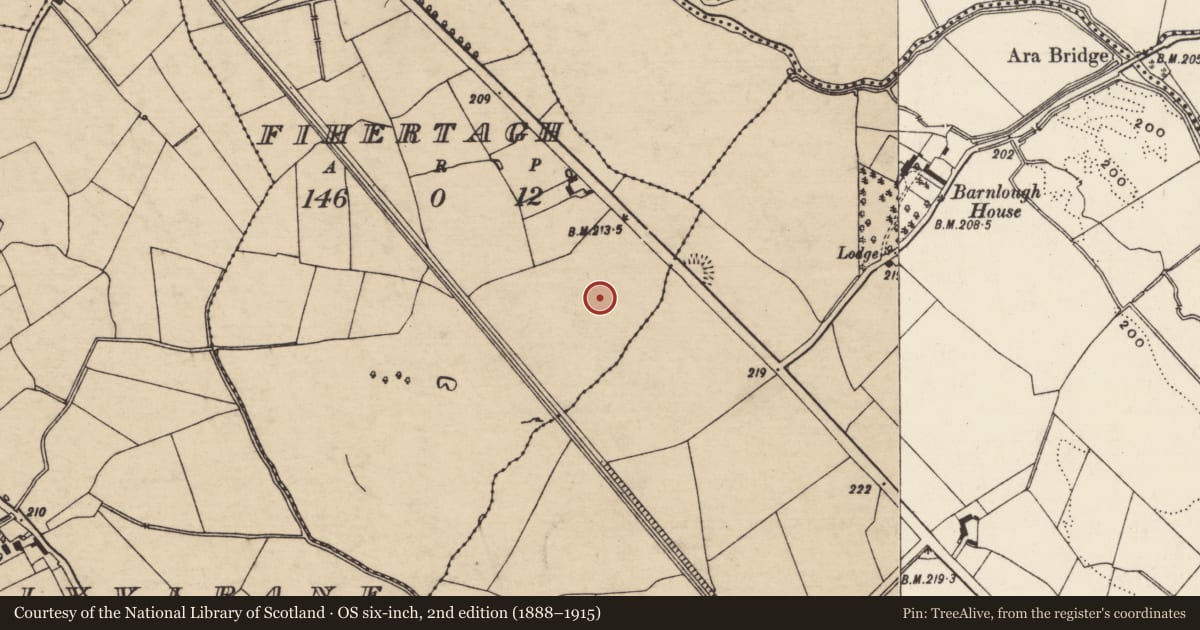 Ordnance Survey six-inch map, 2nd edition (1888–1915) covering the location of Enclosure, Fihertagh, County Tipperary South, with a pin at the register's coordinates