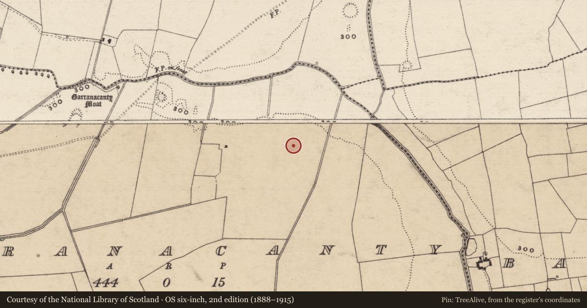 Ordnance Survey six-inch map, 2nd edition (1888–1915) covering the location of Barrow - ditch barrow, Garranacanty, County Tipperary South, with a pin at the register's coordinates