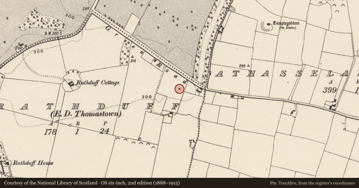 Ordnance Survey six-inch map, 2nd edition (1888–1915) covering the location of Enclosure, Rathduff (Relickmurray & Athassel Par.), County Tipperary South, with a pin at the register's coordinates