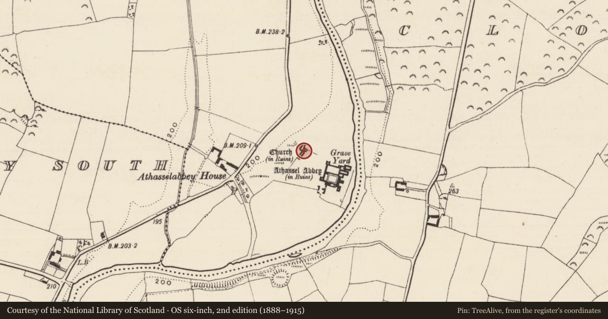 Ordnance Survey six-inch map, 2nd edition (1888–1915) covering the location of Gatehouse, Athasselabbey North, County Tipperary South, with a pin at the register's coordinates