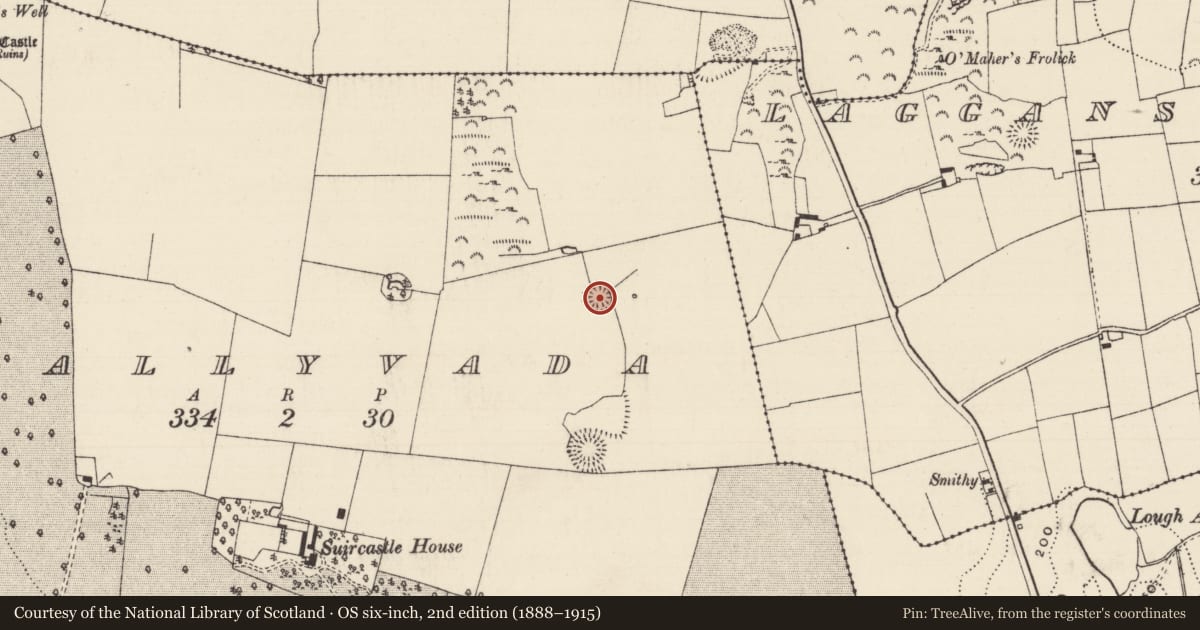 Ordnance Survey six-inch map, 2nd edition (1888–1915) covering the location of Enclosure, Ballyvada, County Tipperary South, with a pin at the register's coordinates