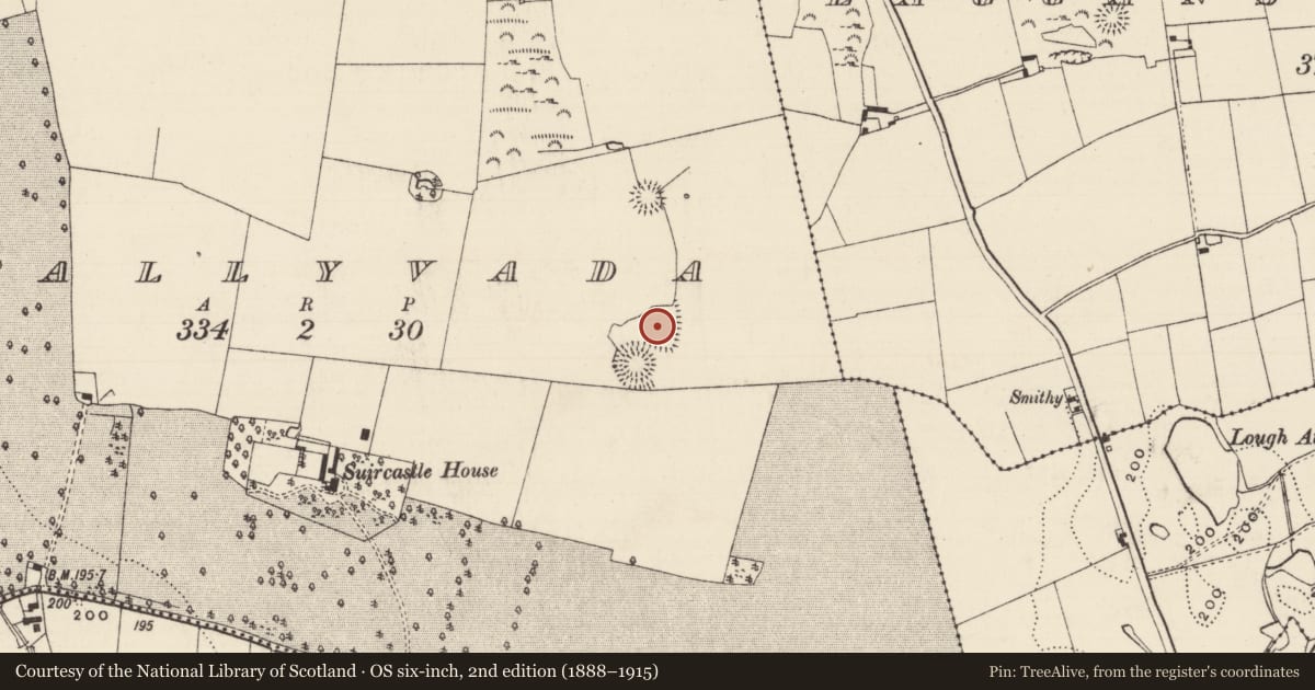 Ordnance Survey six-inch map, 2nd edition (1888–1915) covering the location of Earthwork, Ballyvada, County Tipperary South, with a pin at the register's coordinates