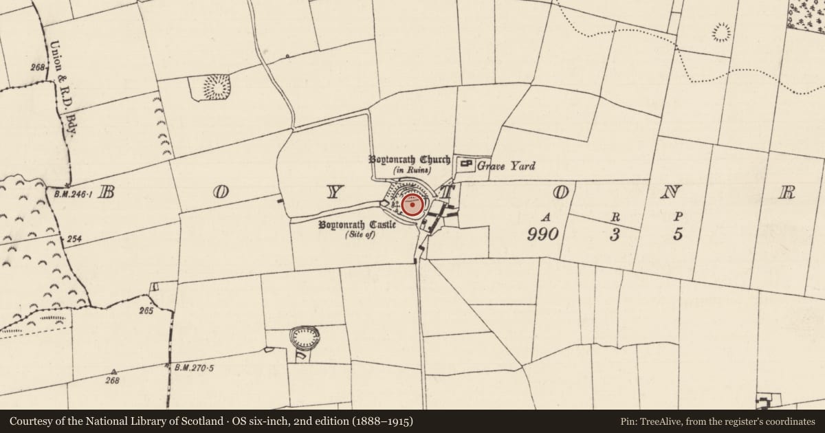 Ordnance Survey six-inch map, 2nd edition (1888–1915) covering the location of Enclosure, Boytonrath, County Tipperary South, with a pin at the register's coordinates