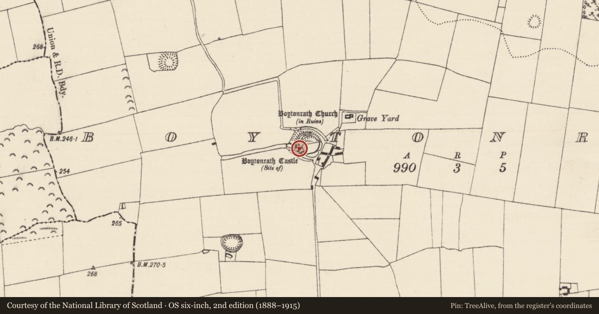 Ordnance Survey six-inch map, 2nd edition (1888–1915) covering the location of Castle - unclassified, Boytonrath, County Tipperary South, with a pin at the register's coordinates