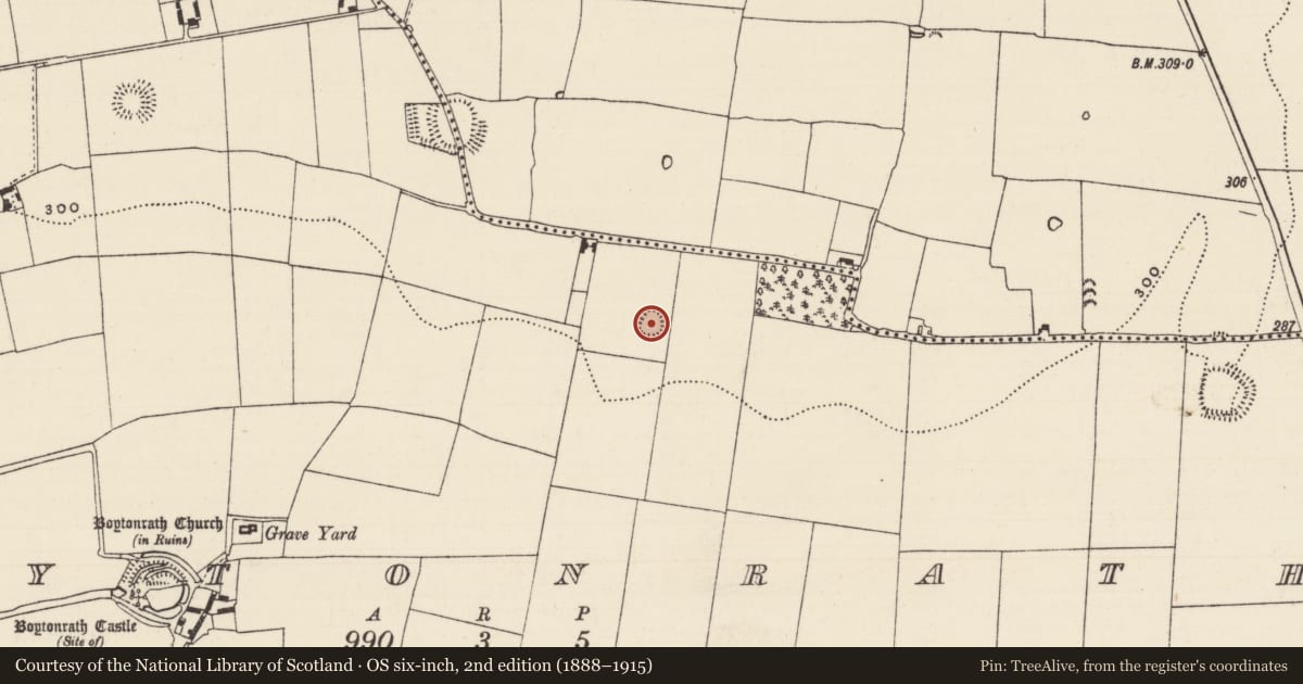 Ordnance Survey six-inch map, 2nd edition (1888–1915) covering the location of Enclosure, Boytonrath, County Tipperary South, with a pin at the register's coordinates