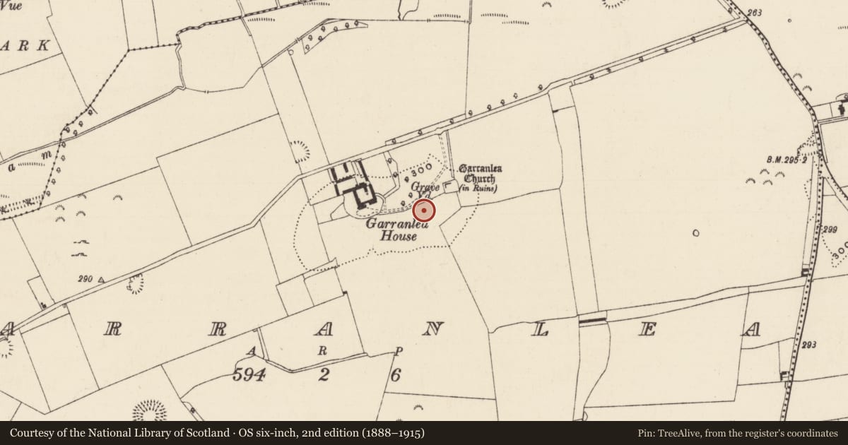 Ordnance Survey six-inch map, 2nd edition (1888–1915) covering the location of Castle - unclassified, Garranlea, County Tipperary South, with a pin at the register's coordinates